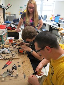 Students work on their robotic projects for MAE 211 Mechatronics class.